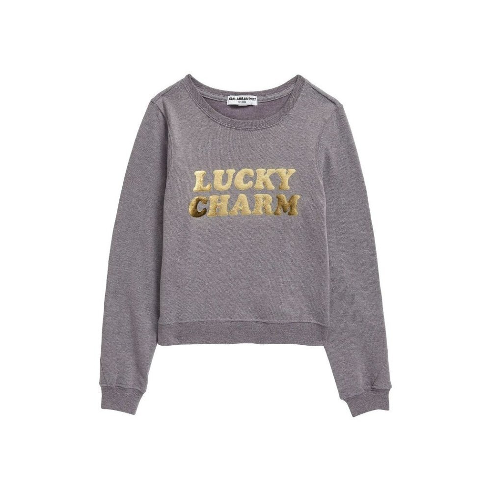 New Sub Urban Riot Kids' Lucky Charm Graphic Sweatshirt Medium Grey Irish NWT